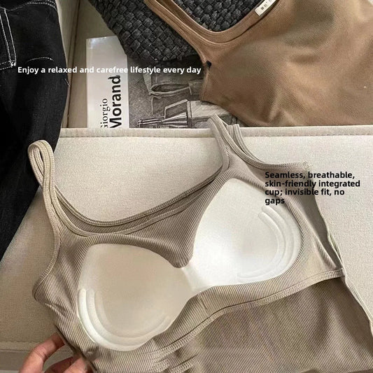 New Sle Sl Strapl Vest Women's Summer Slimming Square Collar Base irt Beautiful Ba Top Nylon Cotton Spandex