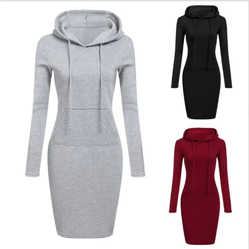 Fashion Sweatshirt Dresses Women's Pocket Hooded Casual Dresses Mini Dresses Badiee Stylez