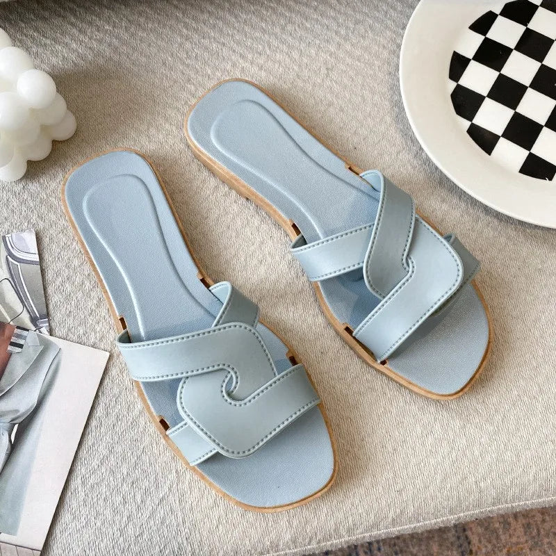 Women's Summer Slides Sandals - Cross Band Design, Ultra Soft Anti-Slip Sole, Lightweight House Slippers for Women, Beach Walkin LIGHT BLUE