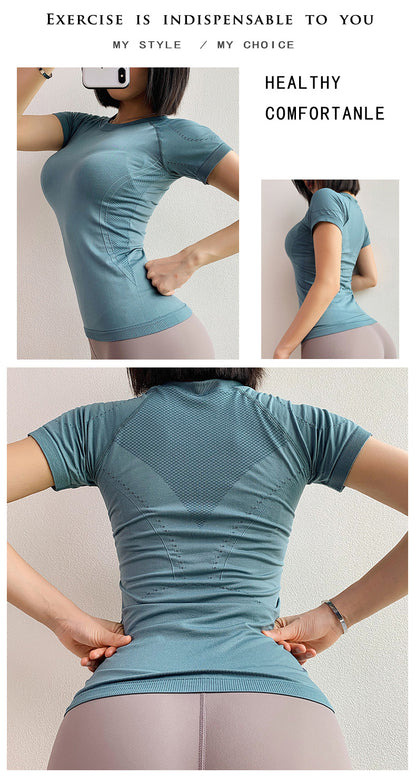 Women Fitness Sports T-shirt Tops Women Outdoor Sports Loose Short Sleeve Stitching Gym Running Female Quick Drying Breathable