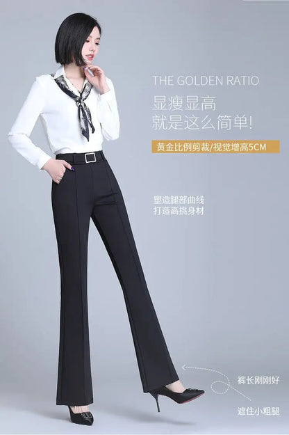 Office Lady Elegant Fashion Flare Pants Spring Autumn Diamonds High Waist All-match Solid Women Casual Straight Trousers 2022 Badiee Stylez