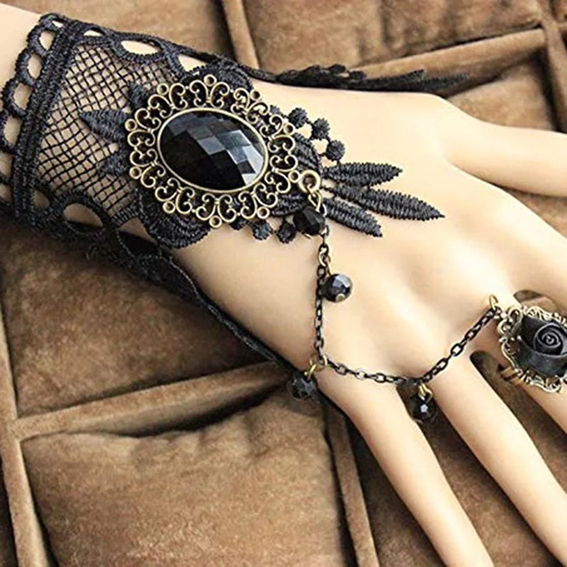 Lace Rose Bracelets Women Vintage Gothic Butterfly Bracelet Hollow Out Steampunk Vampire Pulseira Bracelet Jewelry Accessories