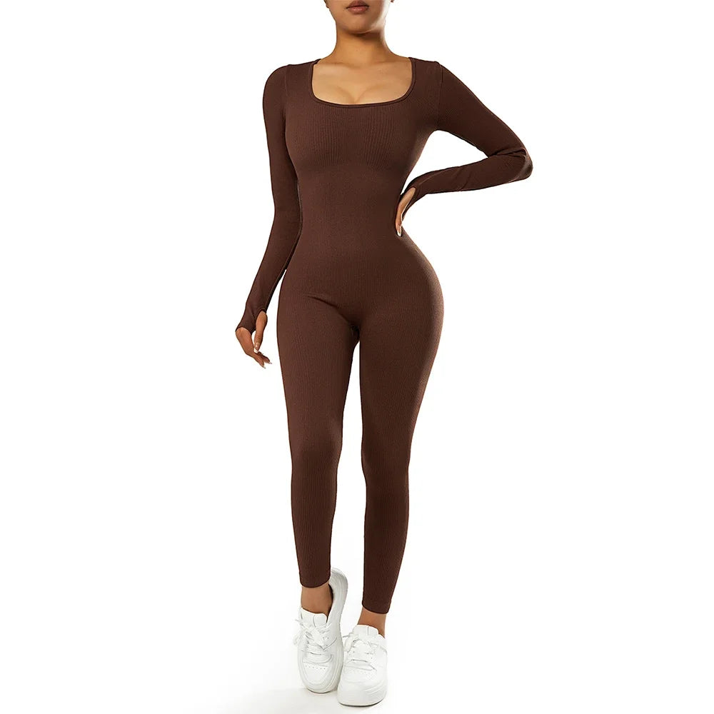 Long Sleeve Jumpsuit Women Bodycon One-piece Outfit Jumpsuit Square Neck Casual Streetwear Rompers Overalls playsuits Bodysuit Badiee Stylez
