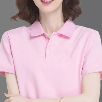 Summer New Women's Short sleeved T-shirt Cool and Breathable High Quality POLO Shirt Business Casual Sweat-absorbing Top S-3XL pink
