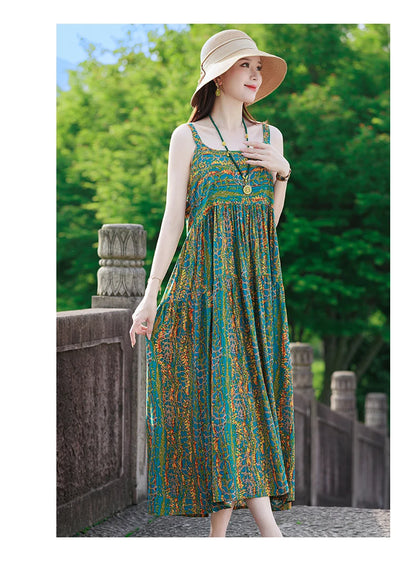 New Fashion Casual 2025 Summer Elegant Dresses For Women O-Neck Print Vintage Sleeveless Dress Loose Women Clothing