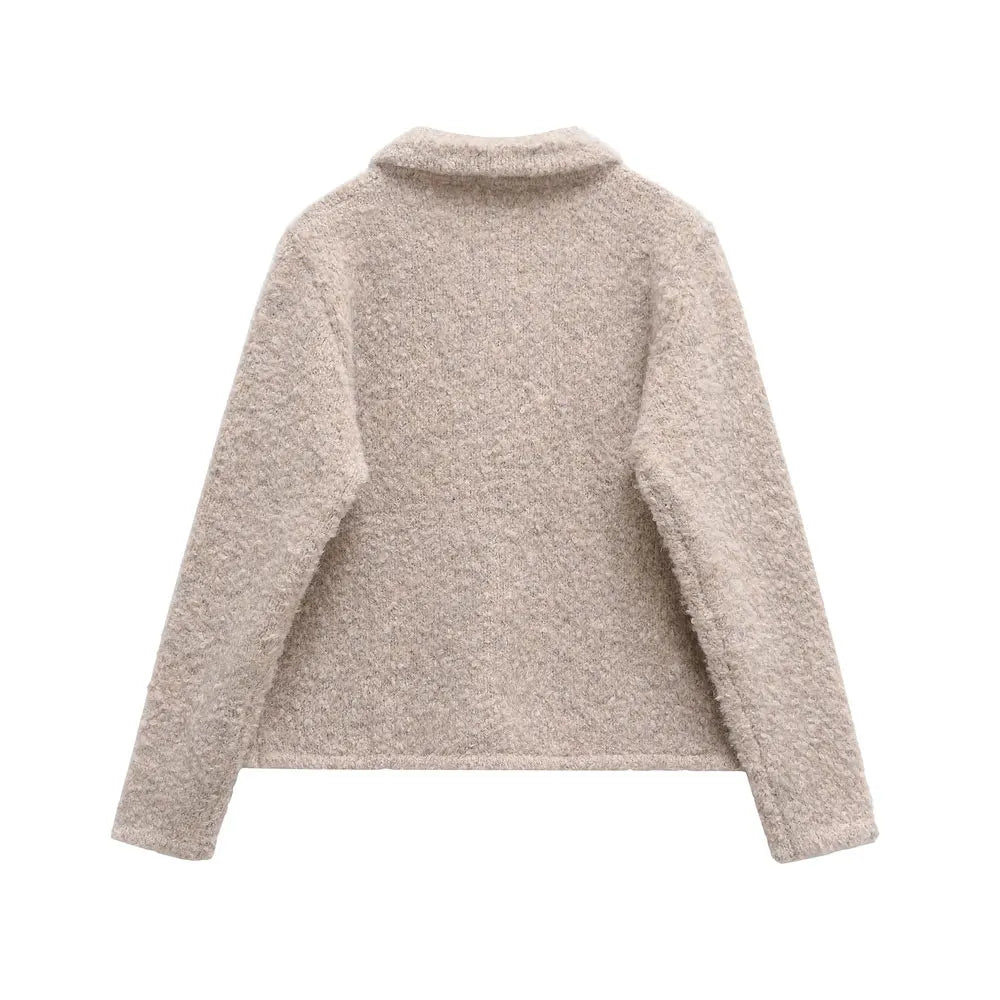 TRZA Women's Floral Button Knit Cardigan Sweater Lapel Collar Long Sleeve Chic Outerwear Fashion Top