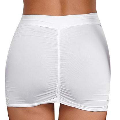 Womens Sexy Bodycon Mini Skirt Ruched Elastic Bands Semi-Sheer Skirt Hip Wrap Lingerie Nightwear Pencil Pole Skirt for Nightclub