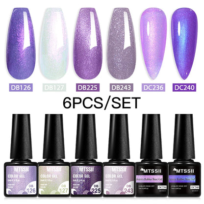 6PCS/SET Glitter Bright Pink Peach Gel Nail Polish Kit Spring Colorful Semi Permanent Soak Off Art UV Gel Varnish For Manicure ZH23588