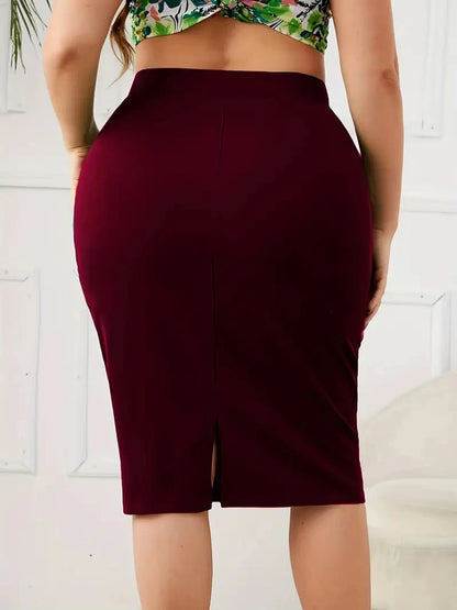 2025 Summer Plus Size Solid Slim Skirt Casual High Waist Slit Skirt Women's Plus Size Clothing