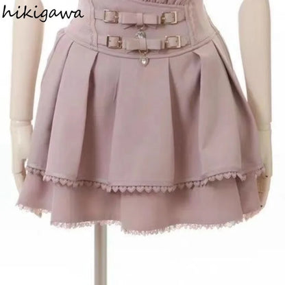Y2k Skirts for Women High Waist A-line Jupe Fashion Japanese Summer Cute Saia 2025 Faldas Mujer De Moda Bow Sweet Mini Skirt