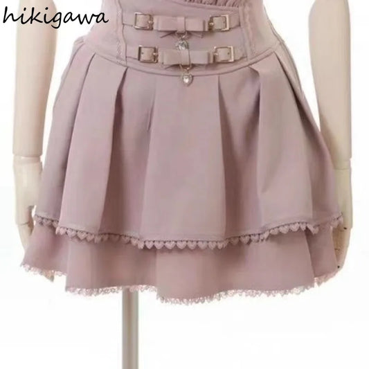 Y2k Skirts for Women High Waist A-line Jupe Fashion Japanese Summer Cute Saia 2025 Faldas Mujer De Moda Bow Sweet Mini Skirt