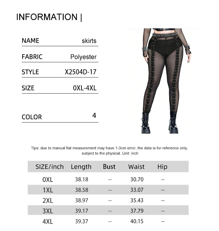Plus Size Rave Coachella Women's Cock Eye Webbing Drawstring Tie-Up Mesh Spliced Mesh Trousers Punk Style