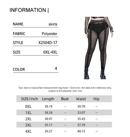 Plus Size Rave Coachella Women's Cock Eye Webbing Drawstring Tie-Up Mesh Spliced Mesh Trousers Punk Style