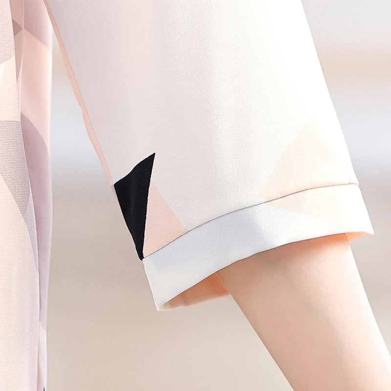 Women's Shirt Middle-aged Mother Elegant Summer Lady Shirts Bandage Floral Printed Chiffon Shirt Blouse Women's Clothing