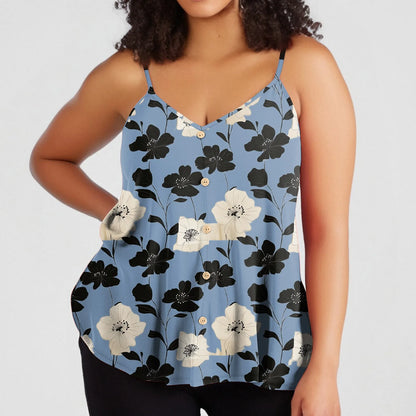 Plus size vest women's casual camisole top with adjustable shoulder straps v-neck sleeveless top fashion printed vest