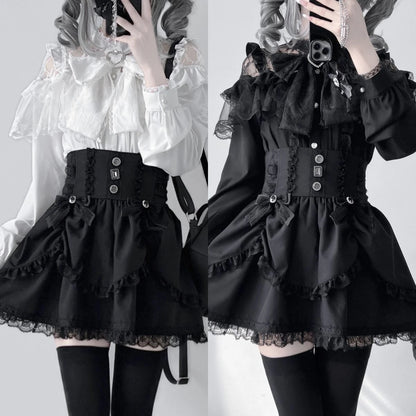 Japanese Kawaii Lolita Lace Patchwork Blouses Summer Women Harajuku Single Breasted Sweet Shirts Summer Girly JK Bow Tops Blusas Badiee Stylez