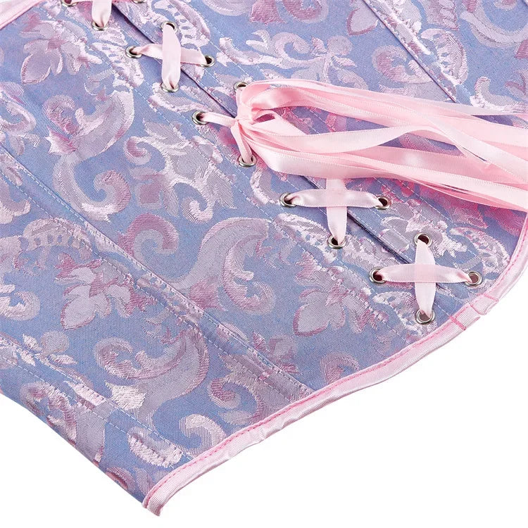 Blue Jacquard Corset Sexy Shoulder Straps Overbust Bustiers Crop Top Lace Up Brocade Vest Lingerie Gothic For Women Outfit