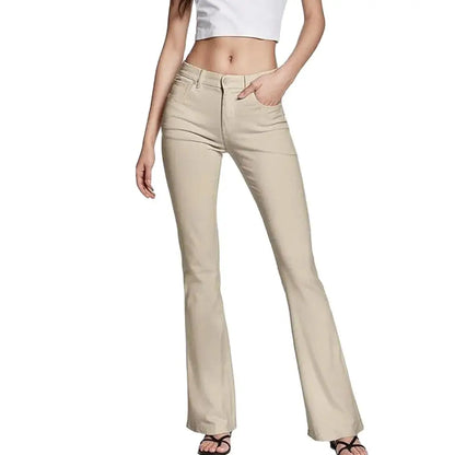 Women Flare Pants Dress With Pockets Stretch Pencil Bootcut Bell Bottom Trousers Flared Jeans Work Casual Khaki