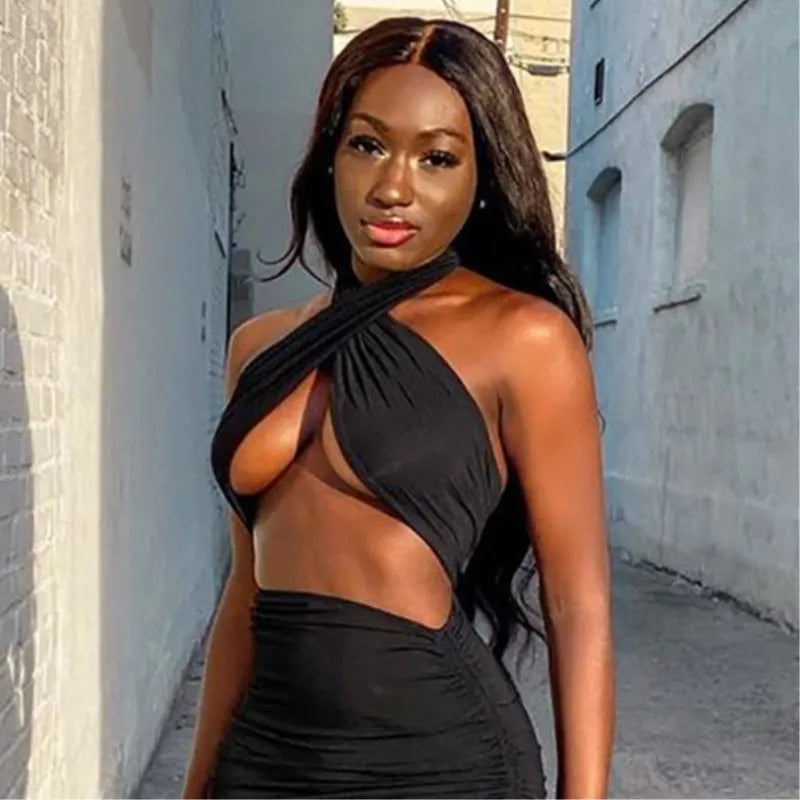 Sexy Cross Halter Corset Tank Tops Y2K Fashion Black Hollow Out Camis Women Tube Tops Backless Slim Crop Top 2024 Woman Clothing