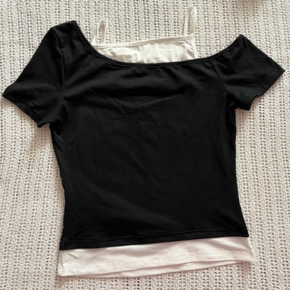 Women's 90s Vintage Punk T-Shirt Summer Streetwear Sexy Short Sleeve Gothic Slim Crop Top Hotgirl Casual Femme Tee Harajuku Y2k