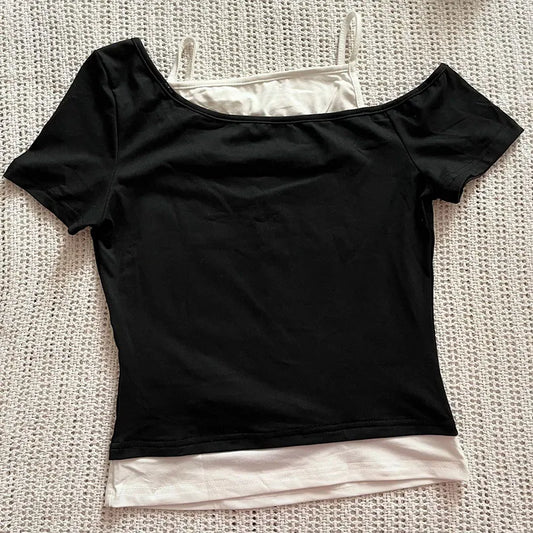 Women's 90s Vintage Punk T-Shirt Summer Streetwear Sexy Short Sleeve Gothic Slim Crop Top Hotgirl Casual Femme Tee Harajuku Y2k