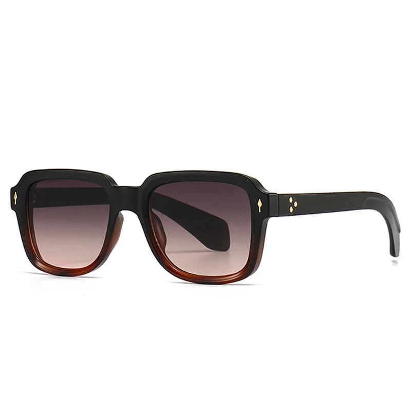 SHAUNA Fashion Sunglasses Women Square Gradient Shades UV400 Retro Rivets Men Sun Glasses Black tea gray pink As the picture
