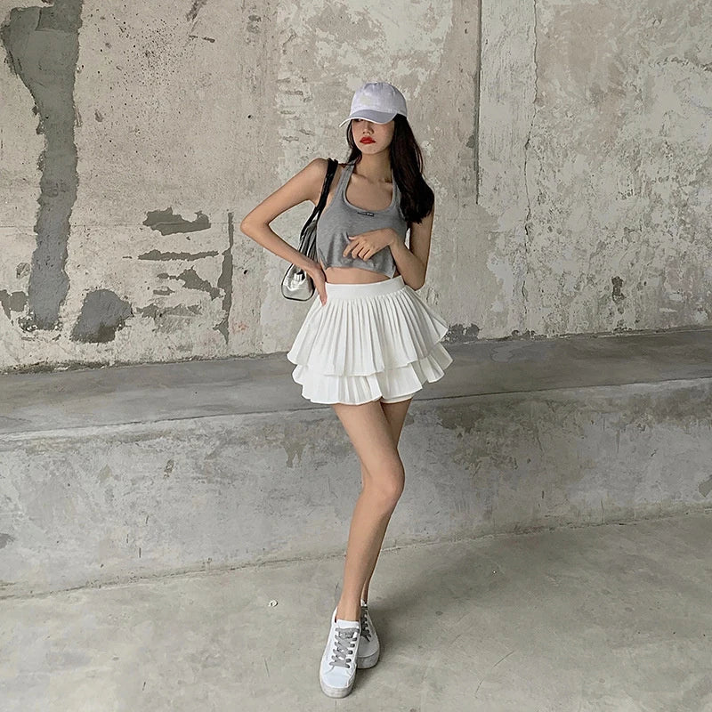 Fashion Sexy Pleated Skirts Women Solid High Waist All-Match Summer New Culottes Mini Cupcake Skirts