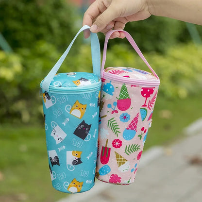Portable Milk Tea Tote Bag Heat Preservation Bag Carrying Insulated Cup Cover Umbrella Bag Handbag Camping Drinkware Accessories Blue and Pink