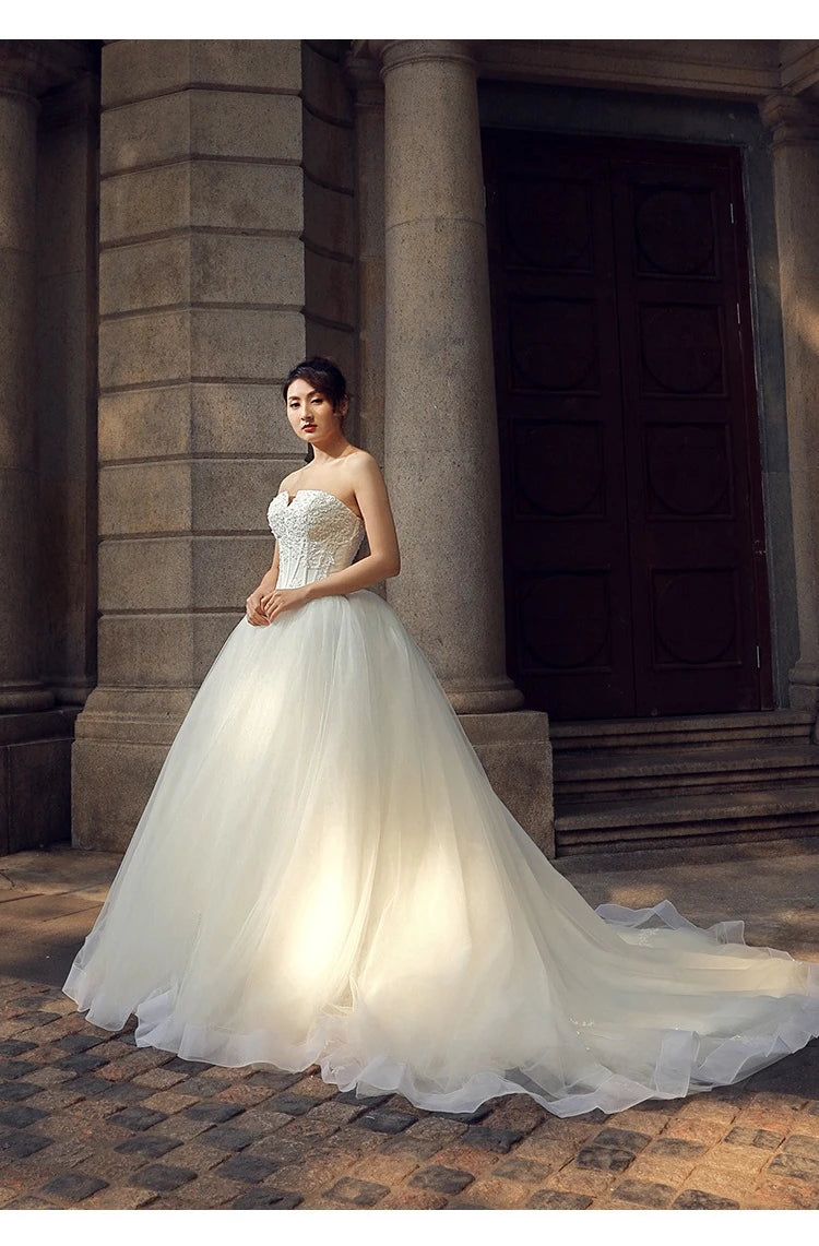 Strapless Wedding Dress 2025autumn New Style Elegant and Graceful Bride Slimming Palace Style Sexy Lace Puffy Dress Formal Dress Badiee Stylez