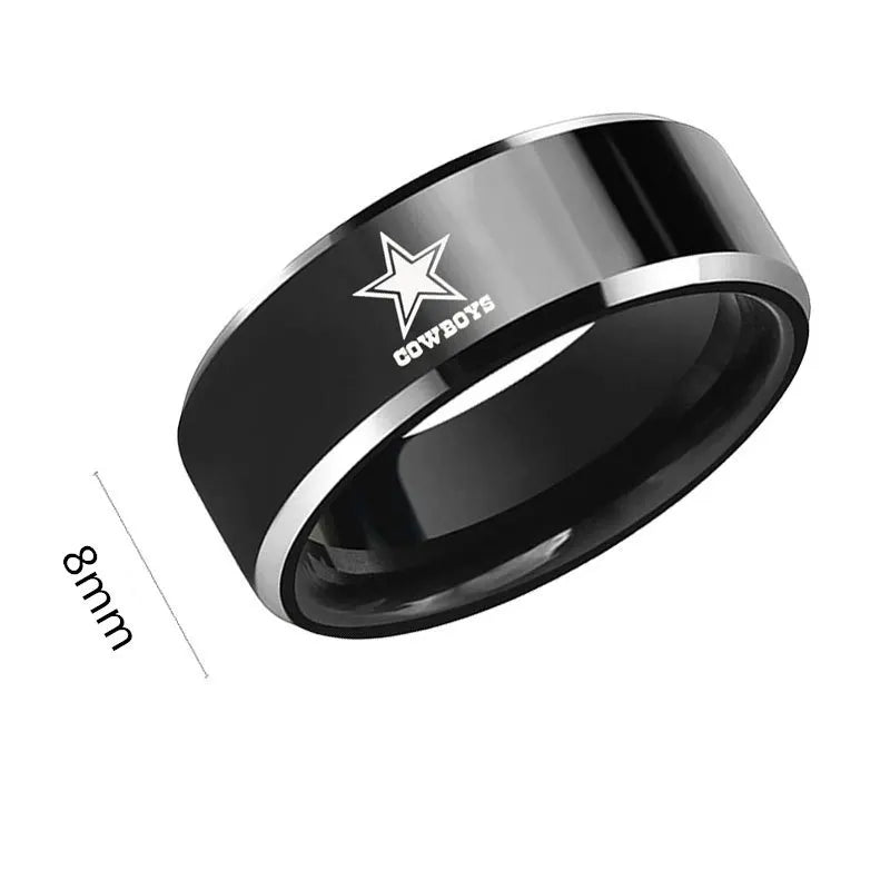 MOREDEAR 8mm Black Titanium Ring Dallas Cowboys For Men and Women