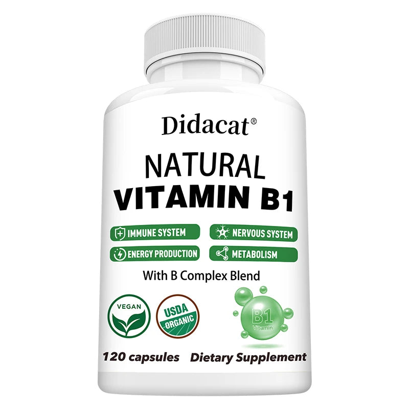 Natural Vitamin B1 - B Complex Blend, Nervous System, Immune System, Energy and Metabolic Health, Vegetarian Capsules 120 count United States