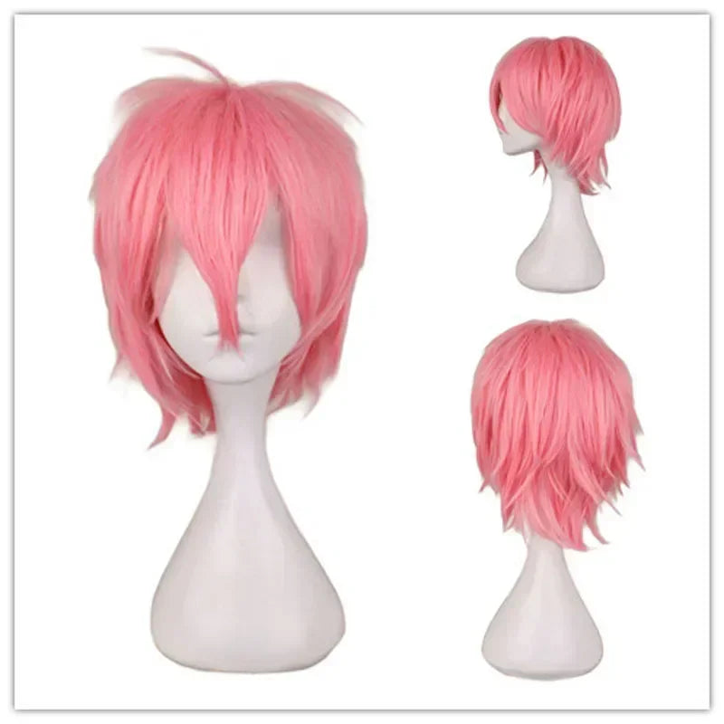 Universal Short Cosplay Wig Silver Red Pink Blonde Grass Green Black Straight Men's Wig for Halloween Cosplay Costume Party