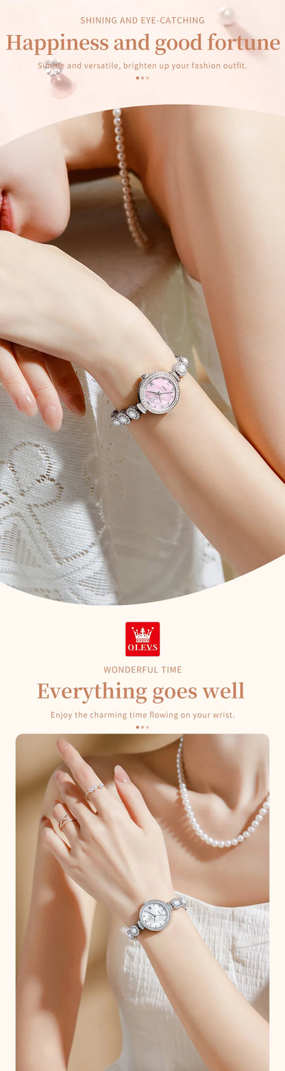 OLEVS 5635 Fully Diamond Pearl Hand Chain Watch Fashion Elegant Waterproof Women's Watches Original Quartz Wrist Watch for Women