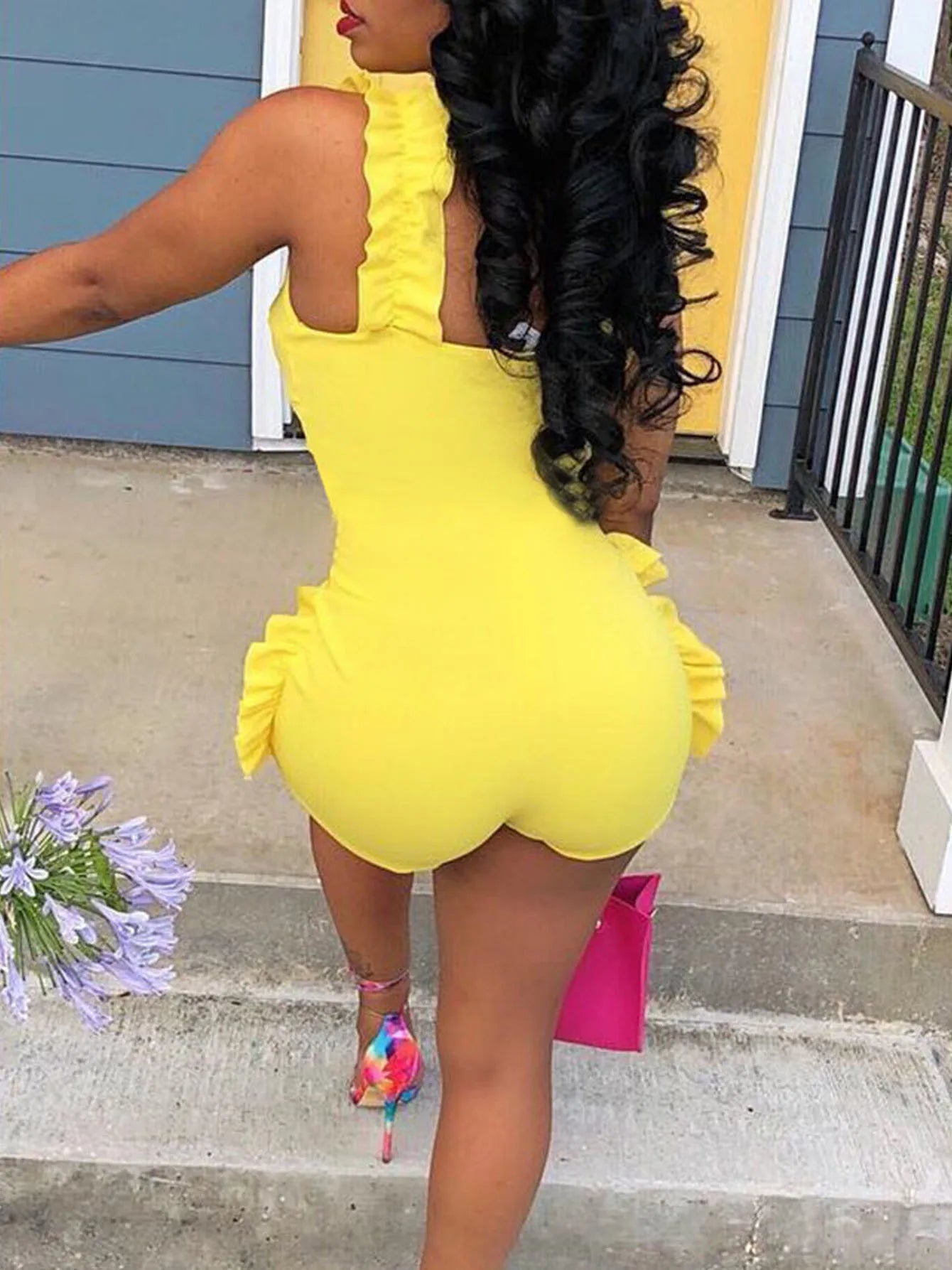 Ruffle Deep V Neck Summer Romper Sexy Bow Tie Short Jumpsuit Women Sleeveless Casual Playsuit Overalls Rompers