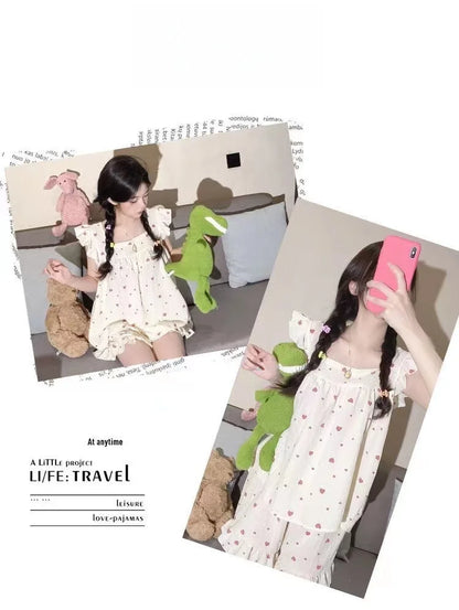 Summer Spwear Women's 2025 New Japanese Sle Fre Vest orts Woven Cotton Thin Home Clothes Set Sweet Print ort Pants