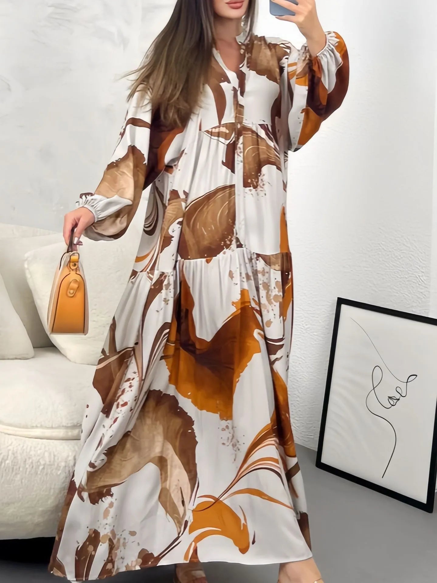 Printed Loose Long Shirt Women's Long-sleeved Dresses Spring Autumn New Fashion Spliced elegant Female Casual Robe Dresse 2025 Badiee Stylez