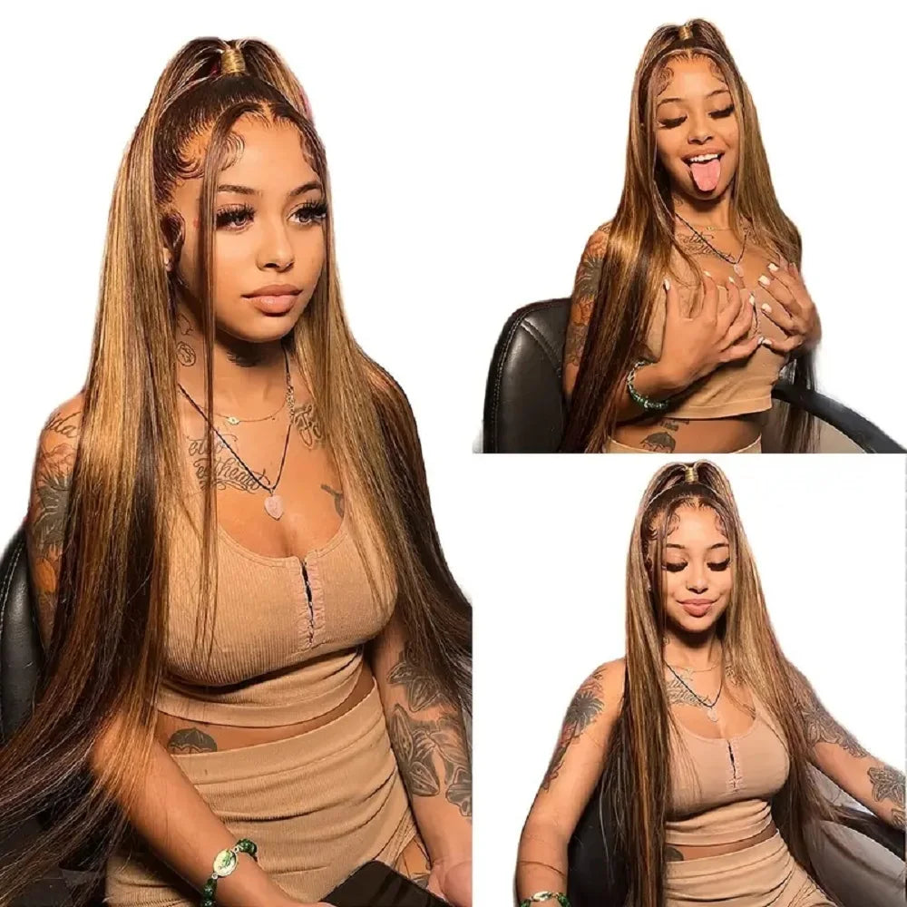 Hd Highlight Straight 13x4 Lace Front Wigs Human Hair Preplucked 360 Full Lace Wig Honey Blonde Colored 13x6 Lace Frontal Wigs