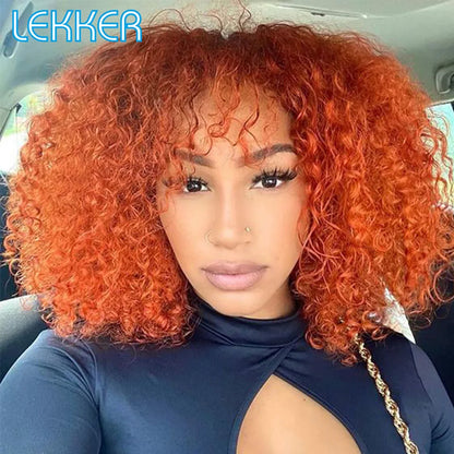 Lekker Colored Short Pixie Afro Kinky Curly Bob 100% Human Hair Wigs For Women Brazilian Remy Hair Ombre Brown Clearance Ginger Badiee Stylez