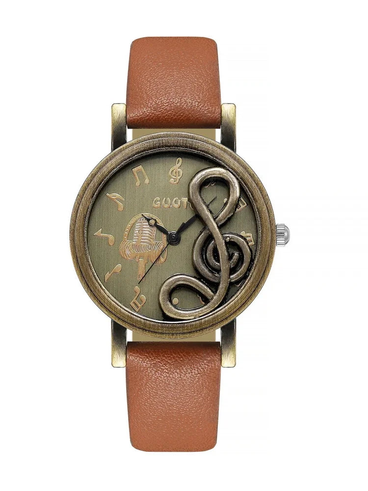 Vintage Women Watches Personalized Music 3D Style Leather Band Ladies Dress Waches Casual Outdoor Wristwatch Relogio Feminino