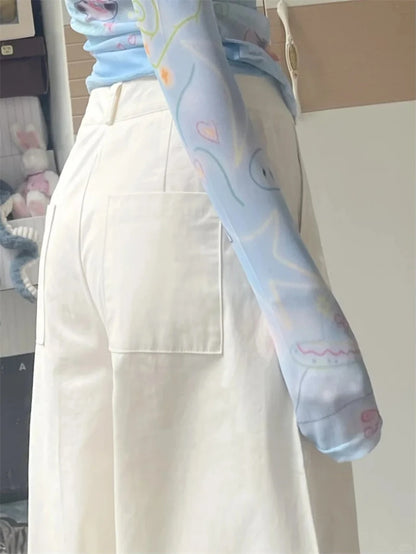 Women's Off White Pants Harajuku Streetwear Oversize Parachute Pants Y2k Retro 2000s Aesthetic Vintage Trousers Fashion Clothes Badiee Stylez