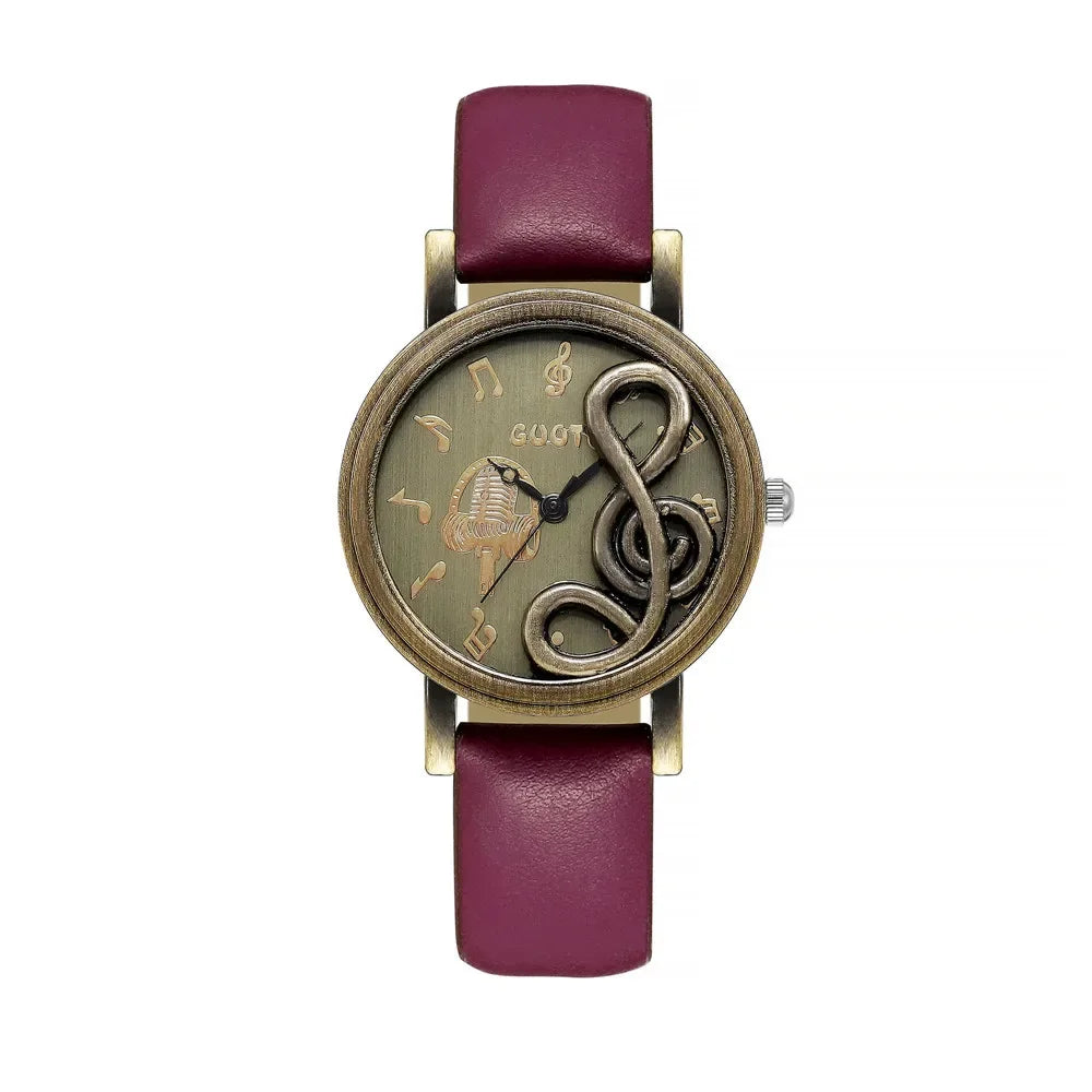 Vintage Women Watches Personalized Music 3D Style Leather Band Ladies Dress Waches Casual Outdoor Wristwatch Relogio Feminino