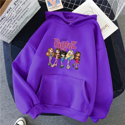 Bratz Letter Printed Plus Size Woman Hooded Sweatshirt Women Hoodie Hip Hop Long Sleeve Streetwear Unisex Male Clothes Tops purple 1599