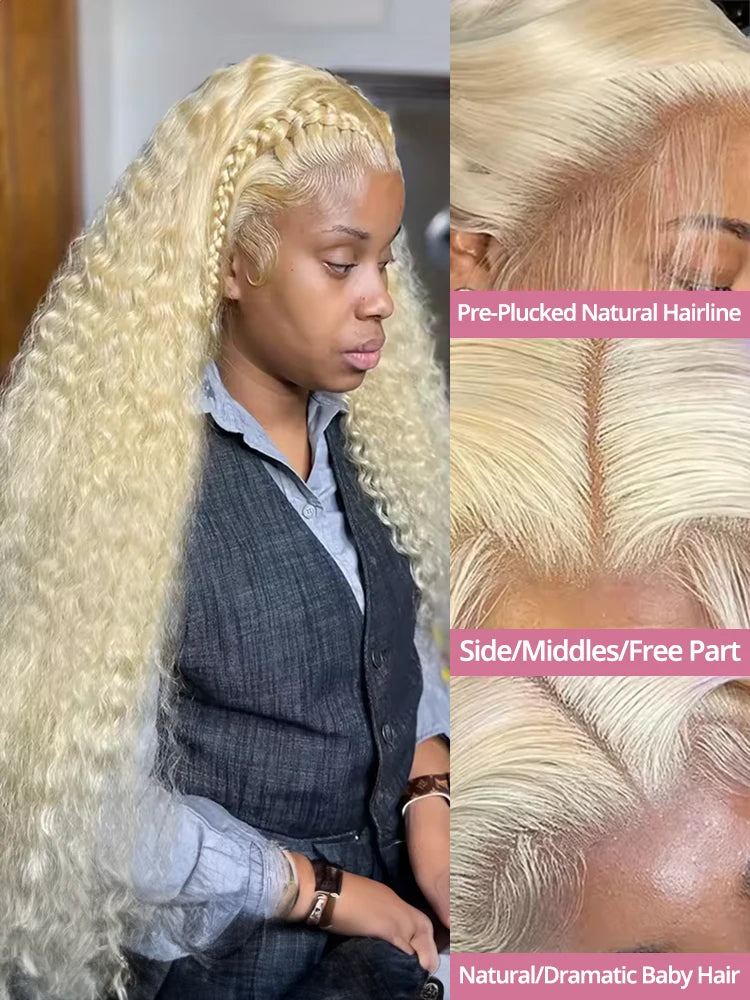 Deep Wave 13x6 HD Lace Frontal Human Hair Wig 30 40 Inch Curly 613 Honey Blonde Water Wave 13x4 Lace Front Wigs For Women 250% Badiee Stylez