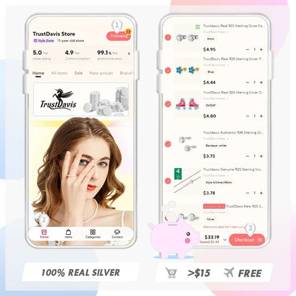 TrustDavis Real 925 Sterling Silver Earrings Cute Pink Heart Charm Shiny CZ Stud Earrings for Women Kids Teen Jewelry DS3731