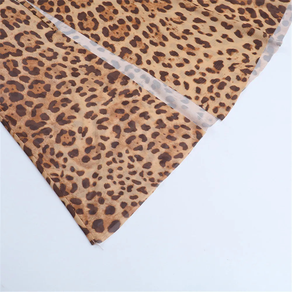 RLMABABY Leopard Hollow Out Backless Sexy Bodycon Dress Women Backless Thigh High Split Holiday Beach Party Long Maxi Dress