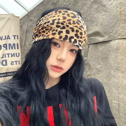 Women Wide -Side Pilates Elastic Hair Bands Yoga Leopard Print Headband Running Cycling Turban Makeup Hair Hoop Makeup Headwrap