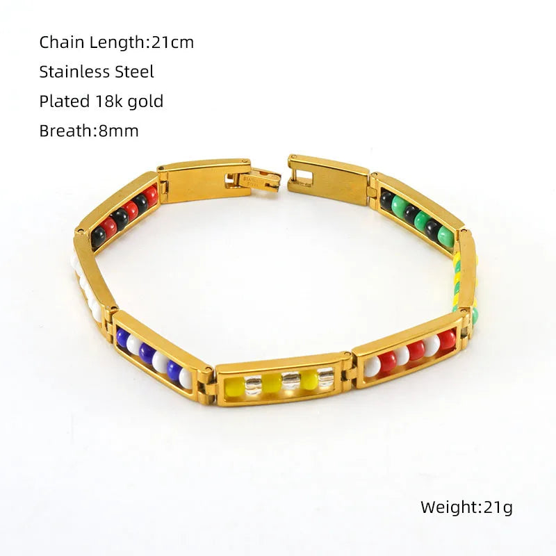 Wholesale New Arrival Stainless Steel Jewelry Green and Yellow Color Orula Elegua Bracelet Mix Beads Unisex Bangle For Women Men Badiee Stylez