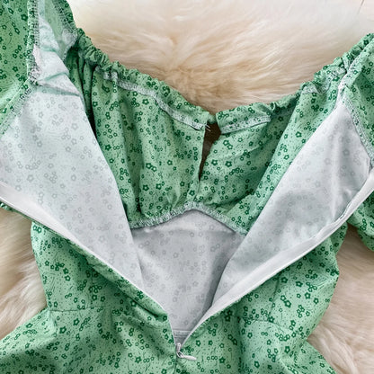 Summer Vintage Dress Blue Floral Summer Bubble Sleeve Tie Up Sexy Dresses Women A-line Print Split Long Dress Elegant Vestidos