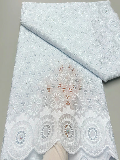 Original Austria Pure Cotton Lace Fabric 2024 High Quality Swiss Voile Embroidery Stones Lace Fabric For Women Celebration Dress A073 5码 5yard