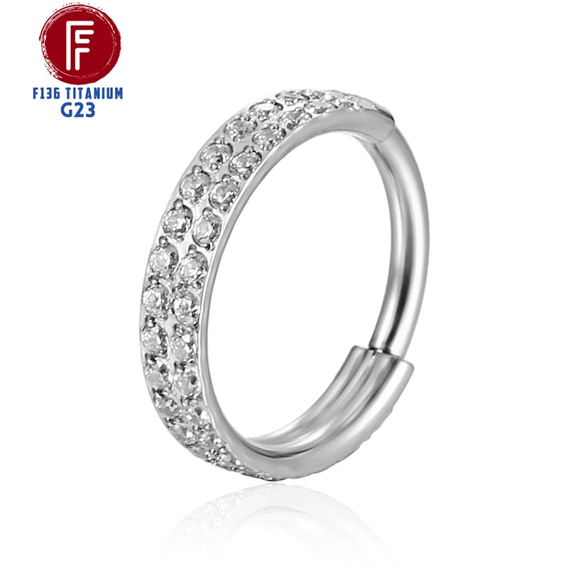 G23 Titanium Side Prong Set Half Circle Cubic Hinged segment Zircon Nose Cilcker Conch Piercing 6/8/10/11/12mm Hoops bh063 Silver